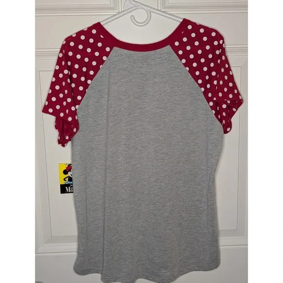 Disney Minnie Mouse Pocket Tee Women's 1X Gray Red White Polka Dot Sleeve NWT - Picture 3 of 5